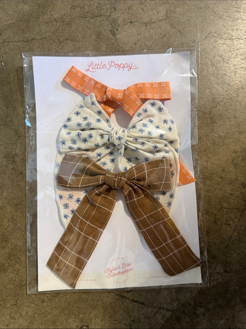 Little Poppy Kids Bow Set in Orange, Cream & Brown